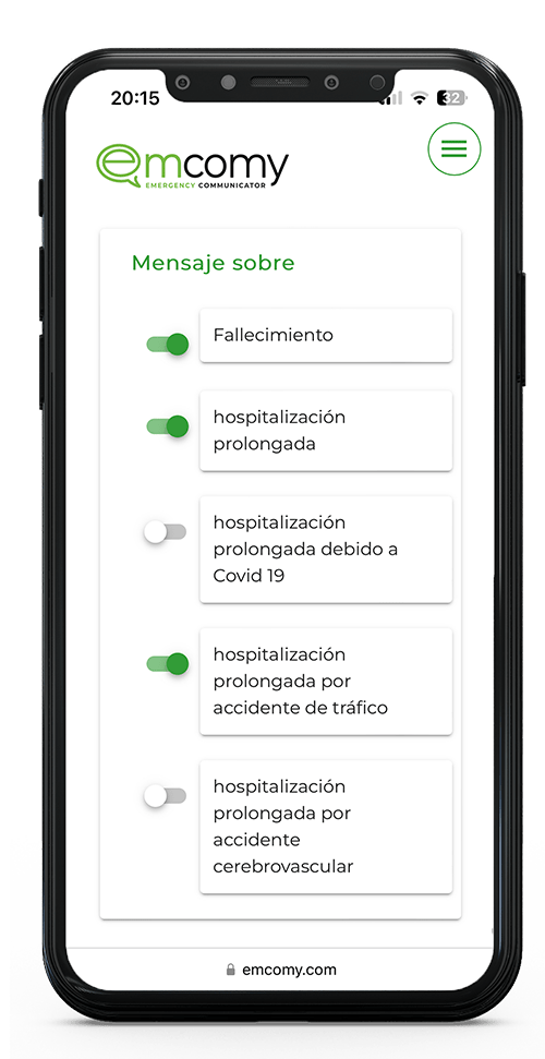 Notificaciones de emergencia seleccionables en la vista general.